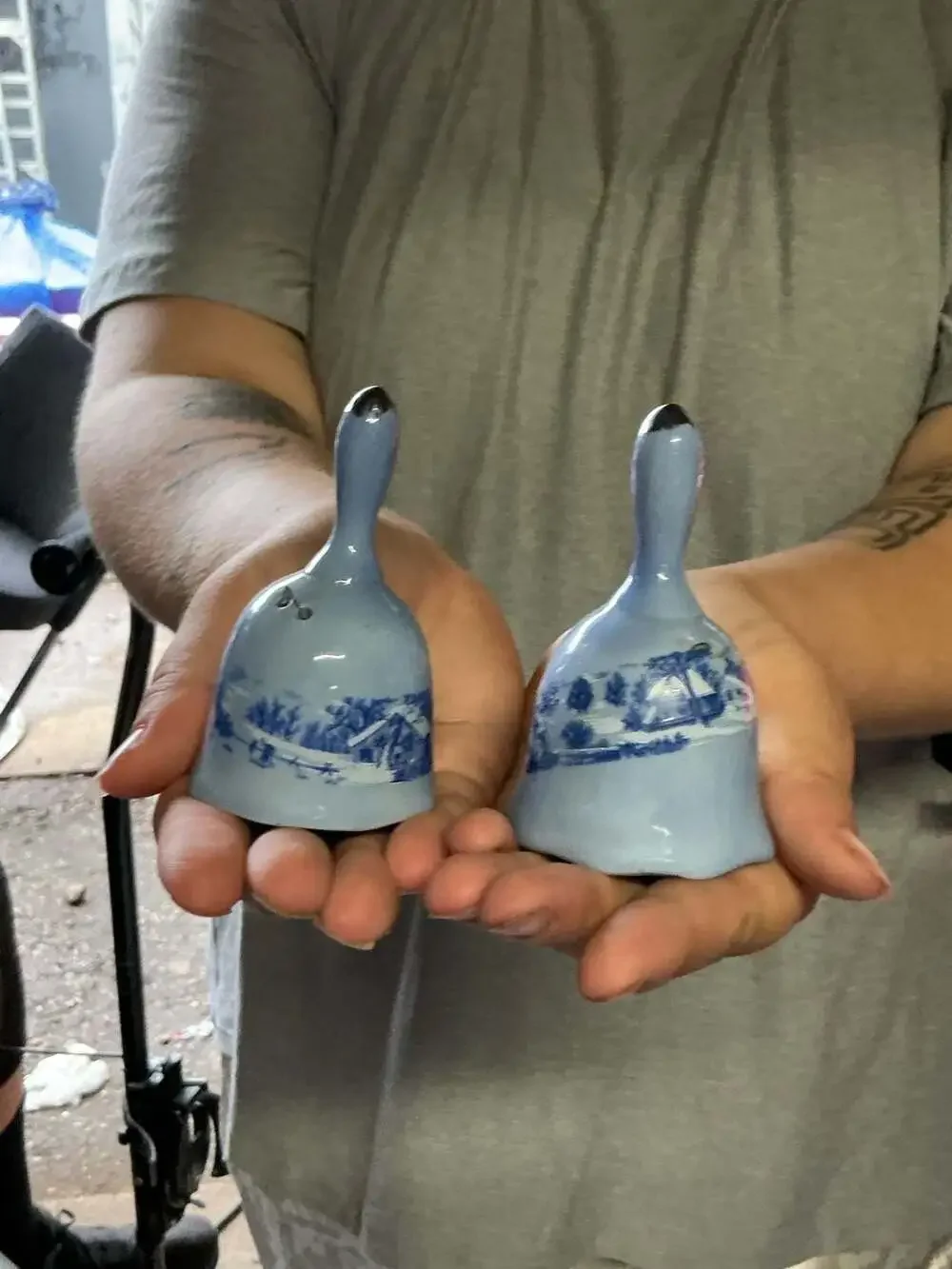 Set of 2 Vintage Currier Porcelain Bells Made in Taiwan